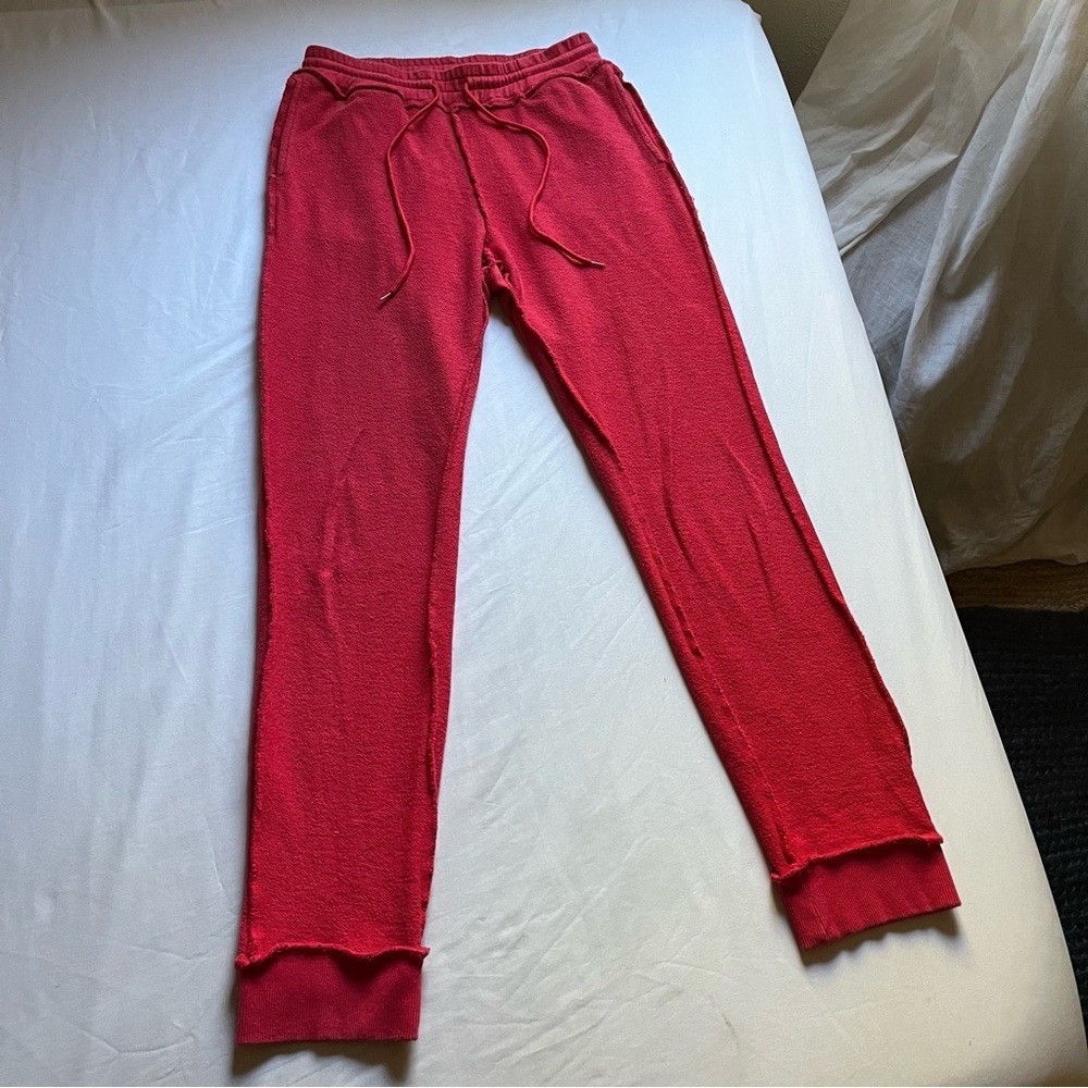DANIELLE GUIZIO red knit‎ terry drawstring elastic waist cropped jogger pants